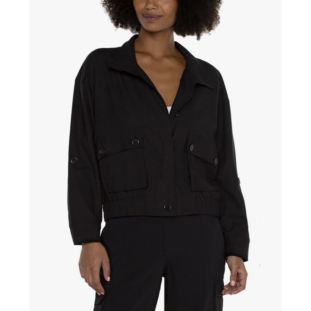 Liverpool Women’s Medium Textured Stretch Woven Utility Jacket with Cinch Hem